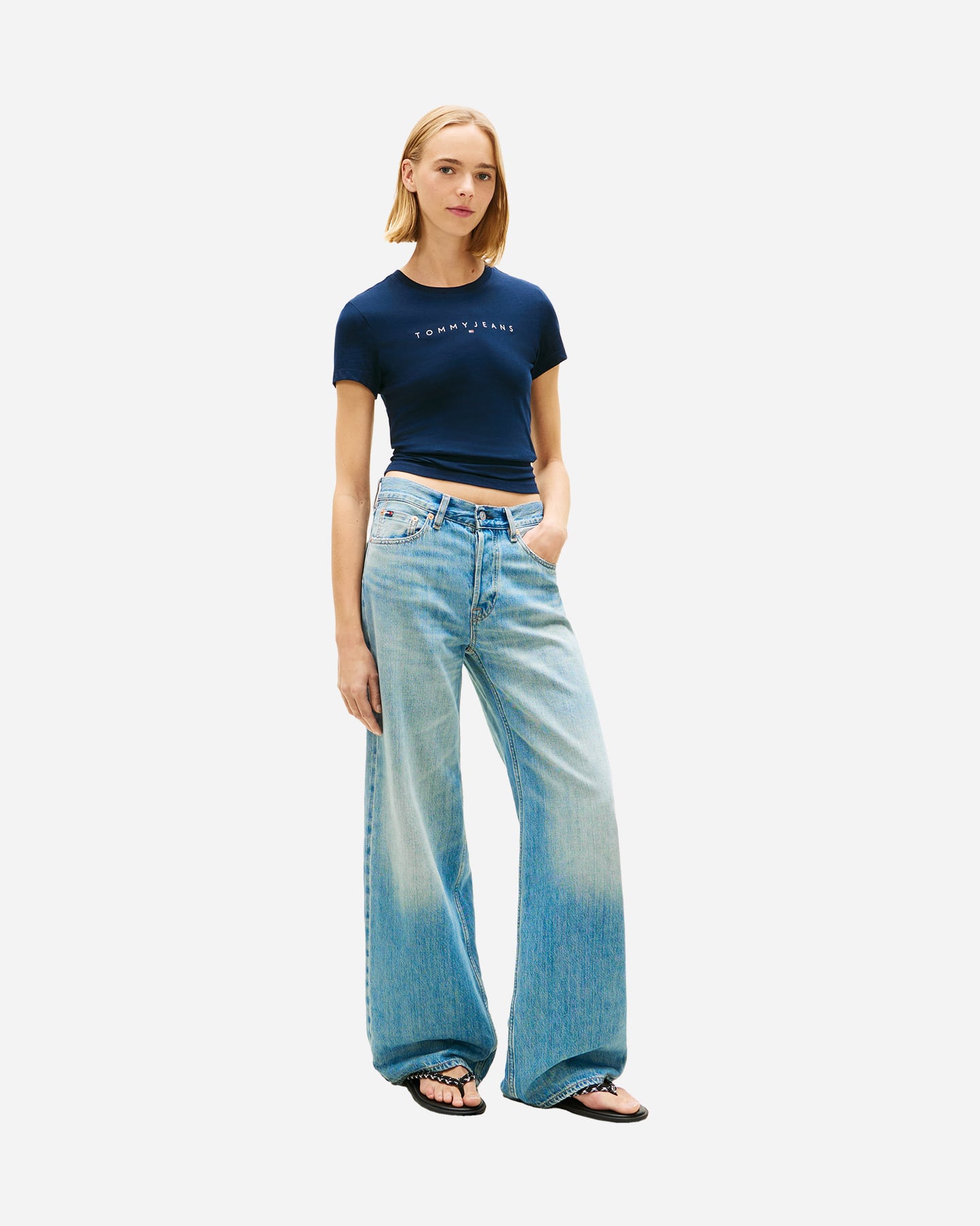 T-shirt TOMMY HILFIGER SLIM LINEAR LOGO W - Blu Navy - 2 | Cisalfa Sport
